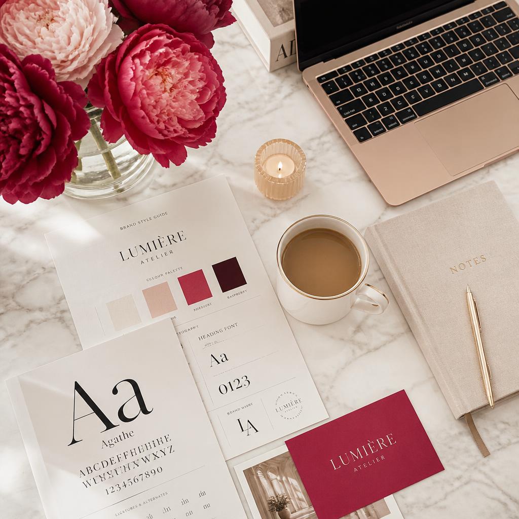 Editorial creative workspace with content planning materials